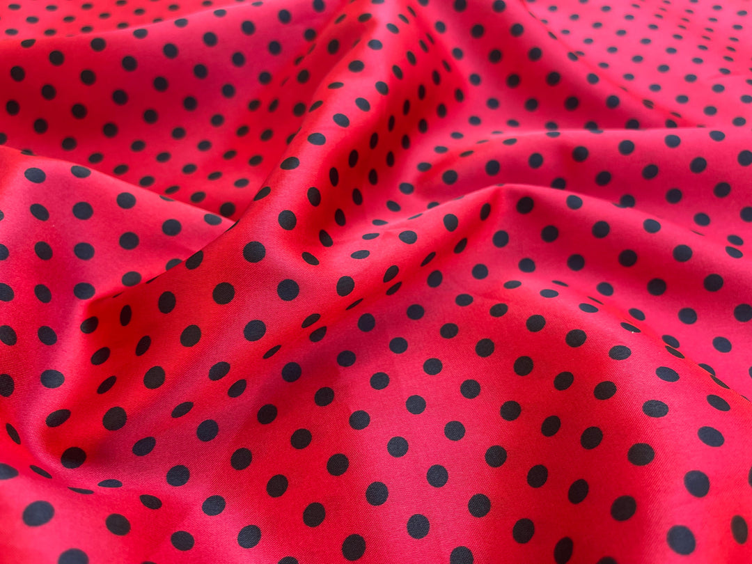 Faux silk charmeus satin fabric by the yard - Small polka dots