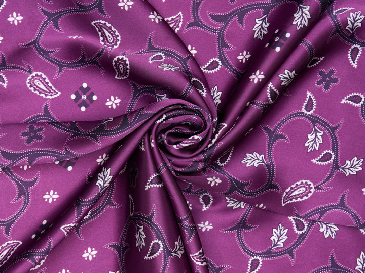 Charmeuse satin fabric by the yard - Stitching   paisley  print - USA made