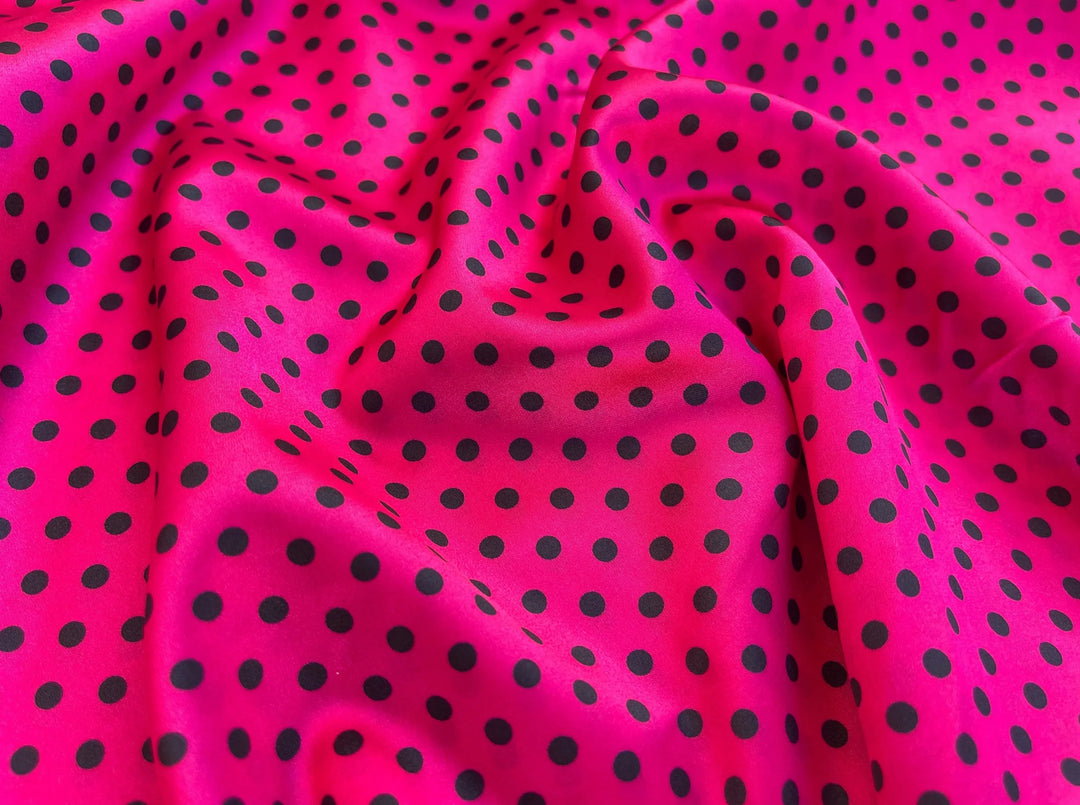 Faux silk charmeus satin fabric by the yard - Small polka dots