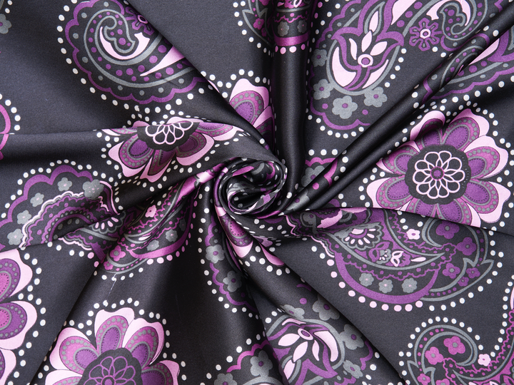 Charmeuse satin fabric by the yard -  Purple  Daisy paisley print