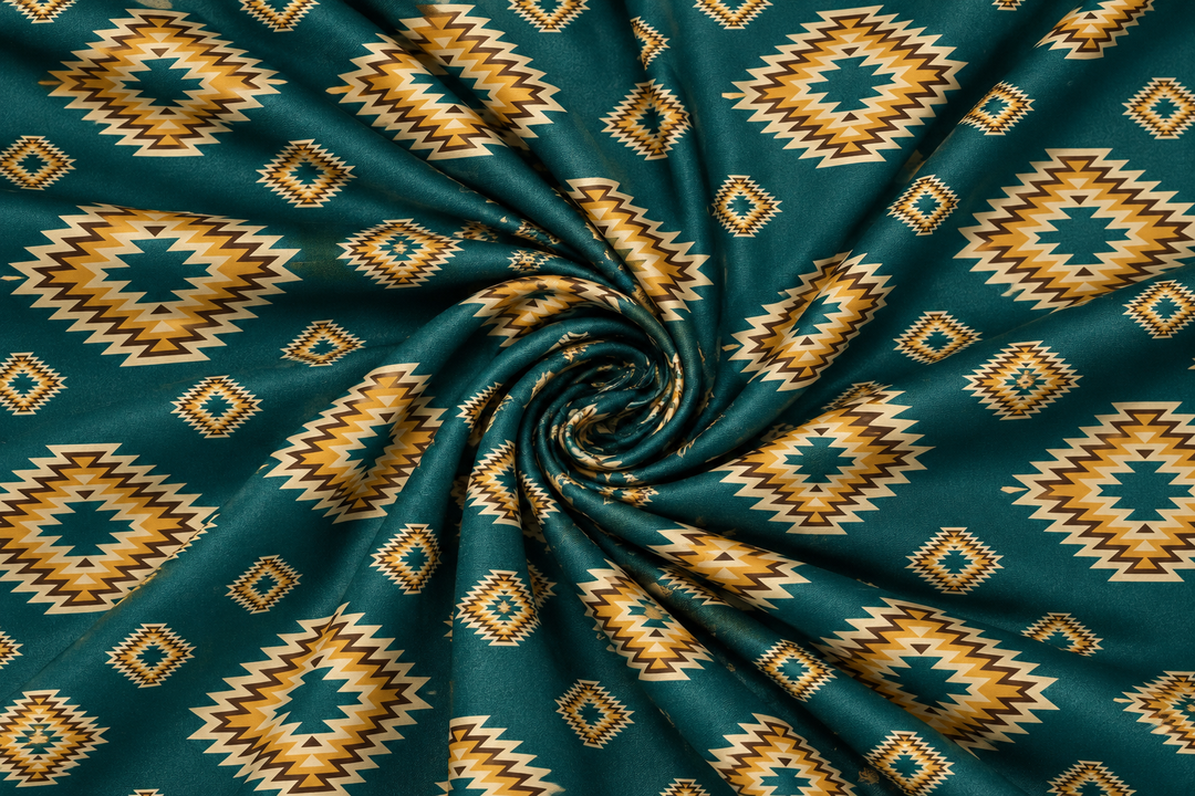 Western Tribal  Satin Charmeuse Fabric by the Yard – Silky Cowboy Wild rag  Shirt Fabric