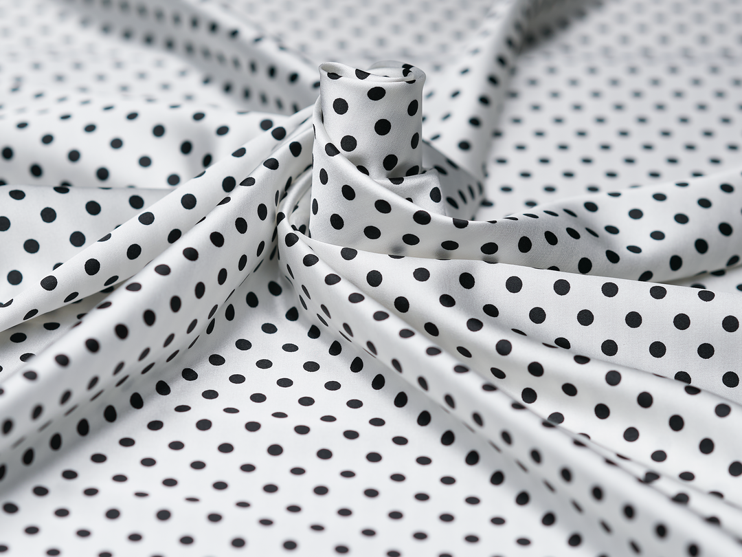 Faux silk charmeuse satin fabric by the yard - Small polka dots