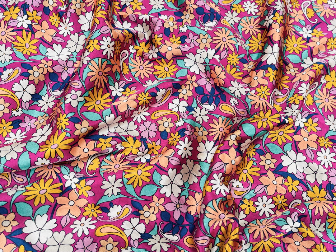 Faux silk charmeuse satin fabric by the yard -  Paisley floral  print