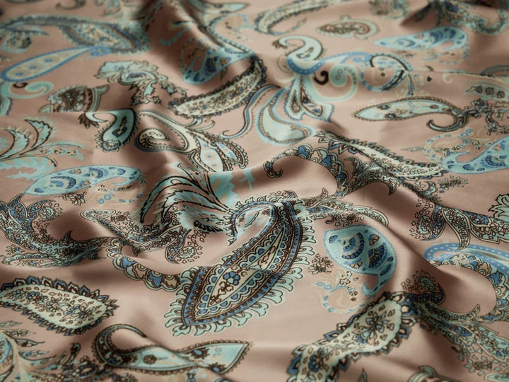 Charmeuse satin fabric by the yard - dusty pink paisley  print - USA made