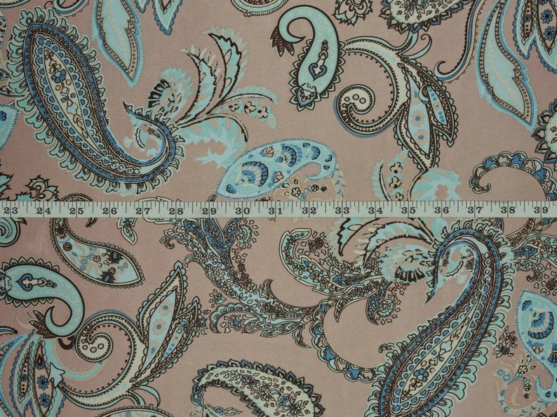 Charmeuse satin fabric by the yard - dusty pink paisley  print - USA made