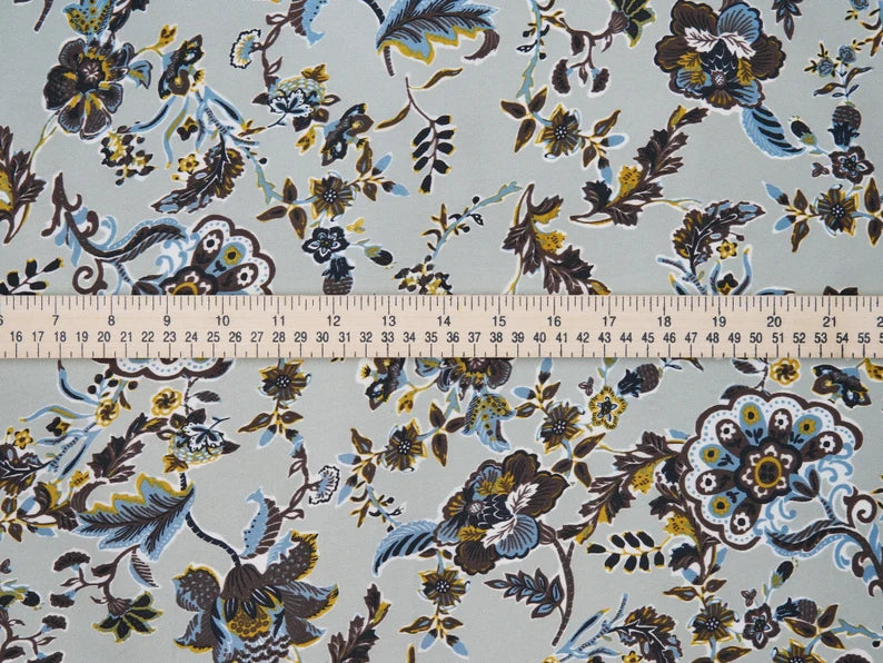 Charmeuse satin fabric by the yard - green sage  floral print