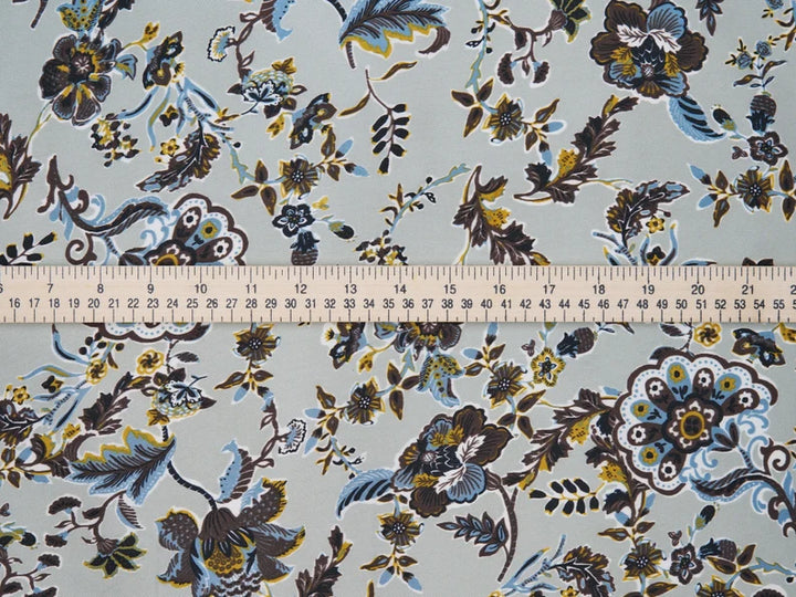 Charmeuse satin fabric by the yard - green sage  floral print