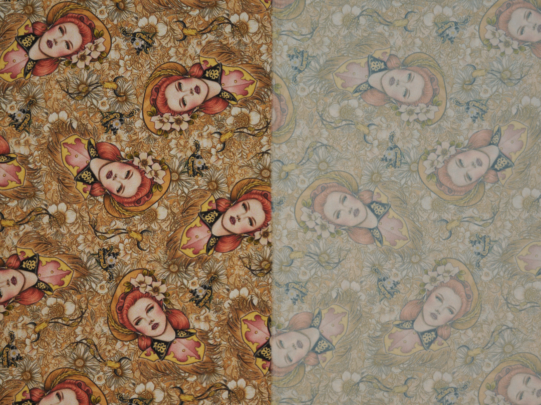 Charmeuse Satin sublimation  fabric by the yard -   “LORETTA”  western   print