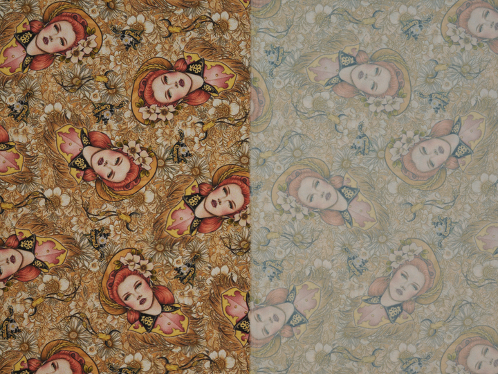 Charmeuse Satin sublimation  fabric by the yard -   “LORETTA”  western   print