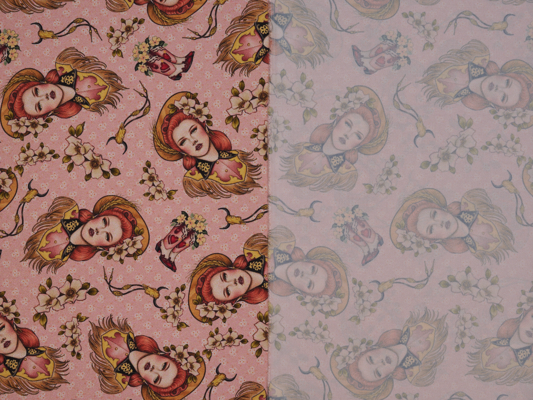 Charmeuse Satin sublimation  fabric by the yard -   “LORETTA”  western   print