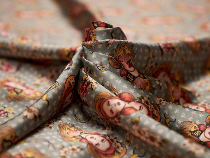 Charmeuse Satin sublimation  fabric by the yard -   “LORETTA”  western   print