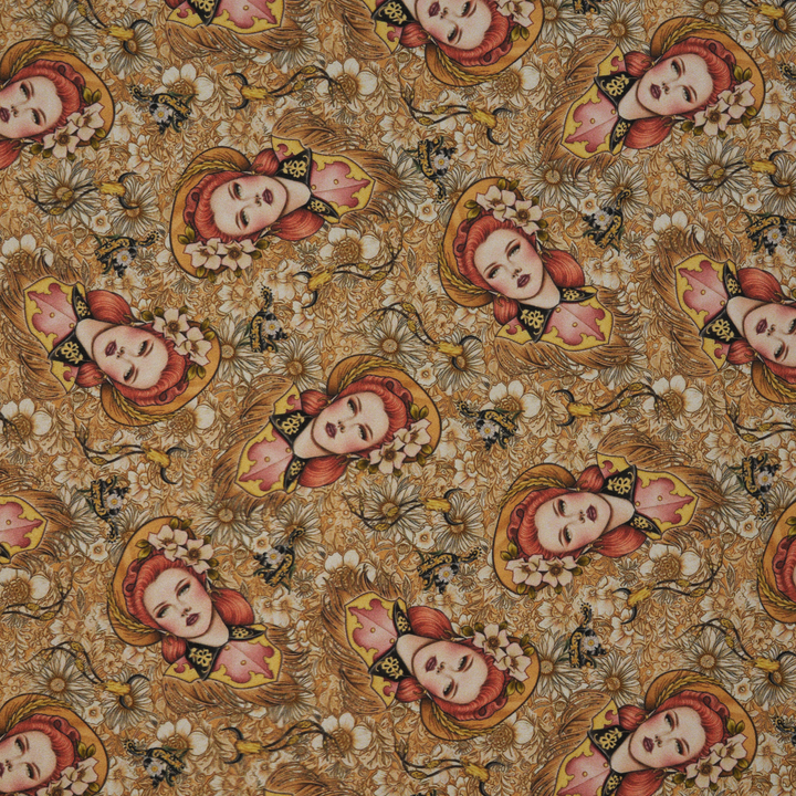 Charmeuse Satin sublimation  fabric by the yard -   “LORETTA”  western   print