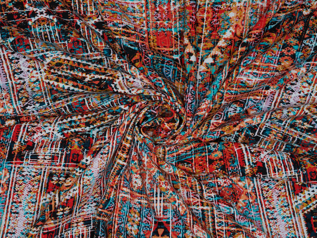 Woolpeach Fabric By The Yard -  Orange Tribal Aztec  Print