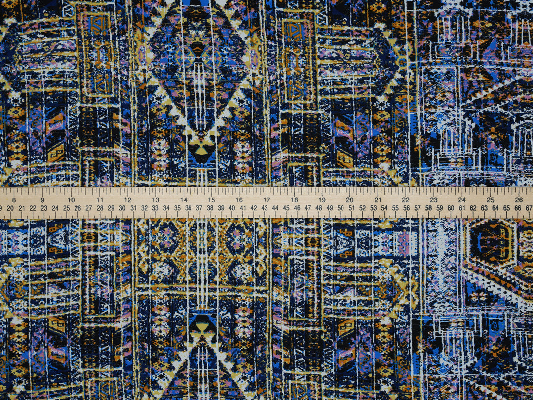 Woolpeach Fabric By The Yard -  Blue Tribal Aztec  Print