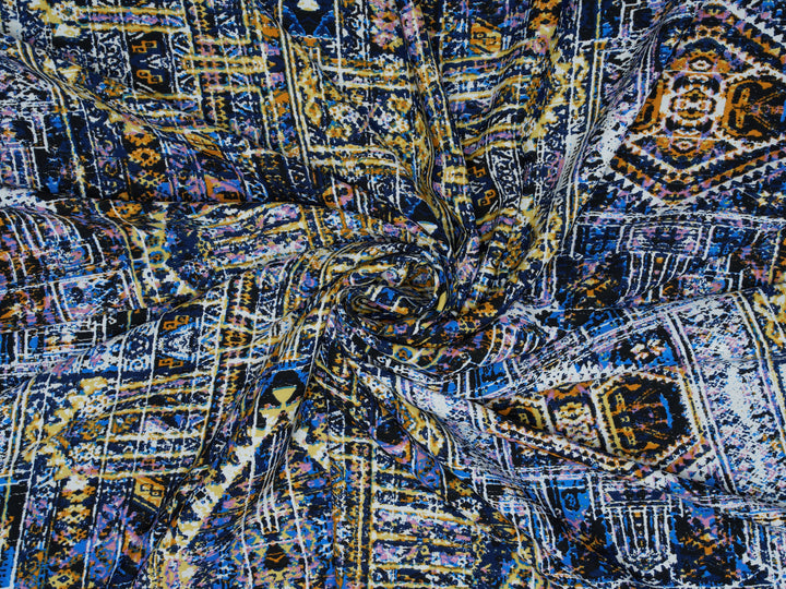 Woolpeach Fabric By The Yard -  Blue Tribal Aztec  Print