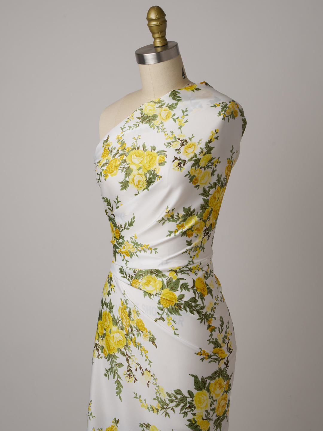 Lightweight  Silky Satin  fabric - Yellow Roses Floral Print