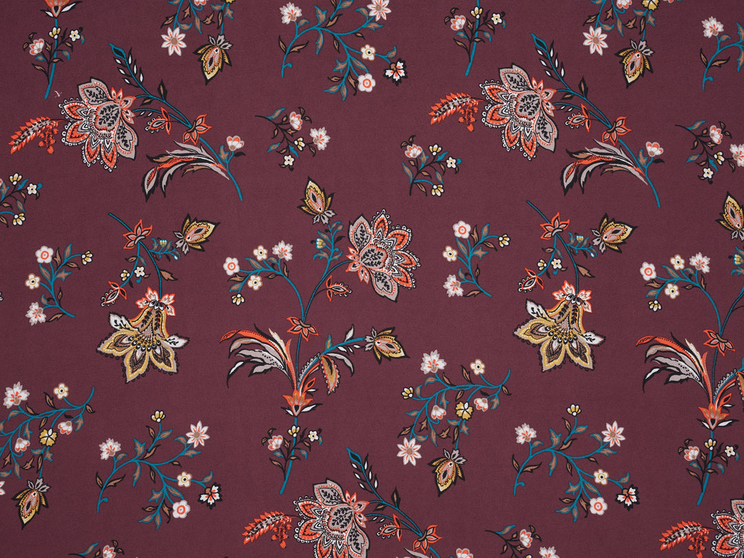 Georgette  Fabric By The Yard - Burgundy  Floral Print