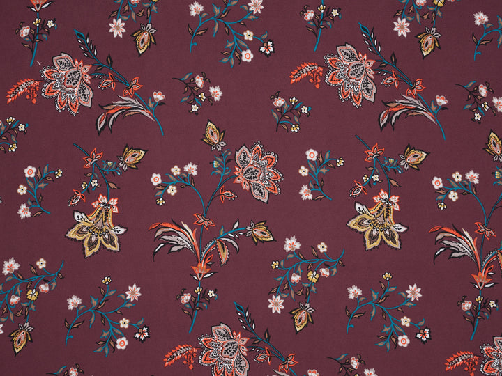 Georgette  Fabric By The Yard - Burgundy  Floral Print