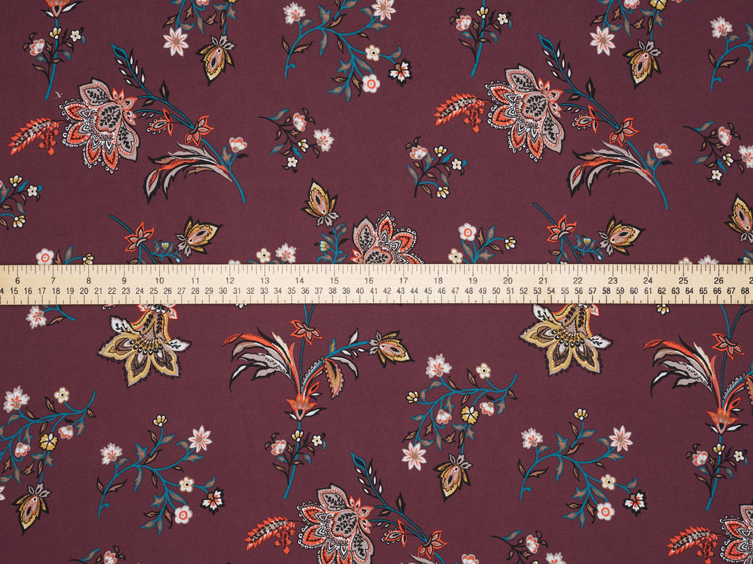 Georgette  Fabric By The Yard - Burgundy  Floral Print