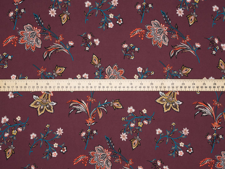 Georgette  Fabric By The Yard - Burgundy  Floral Print