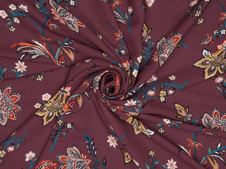 Georgette  Fabric By The Yard - Burgundy  Floral Print