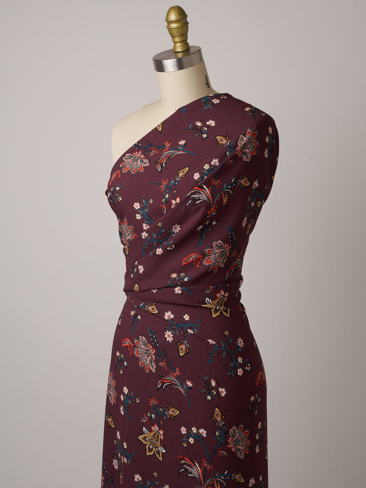 Georgette  Fabric By The Yard - Burgundy  Floral Print