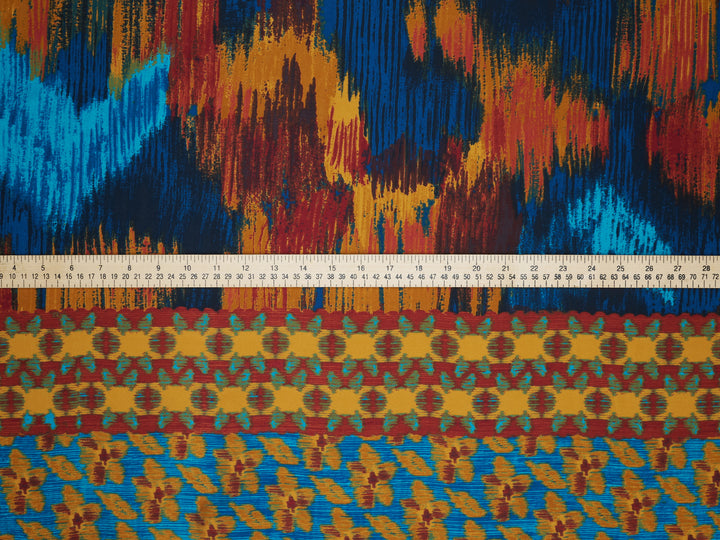 Lightweight  Silky Satin  fabric - Colorful Tribal Border Print