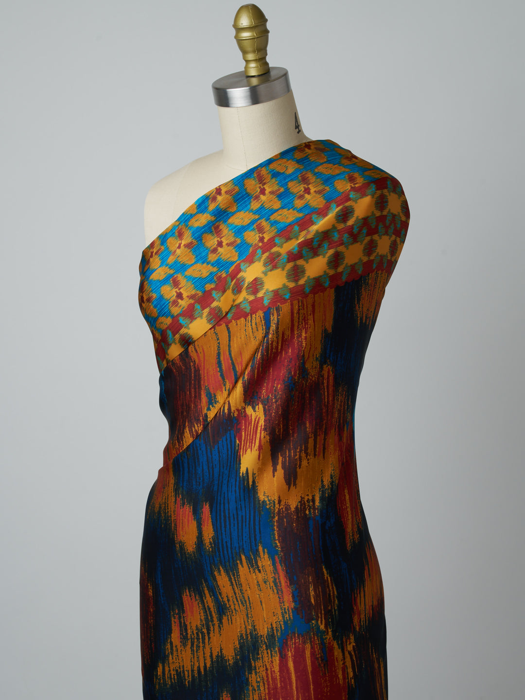 Lightweight  Silky Satin  fabric - Colorful Tribal Border Print