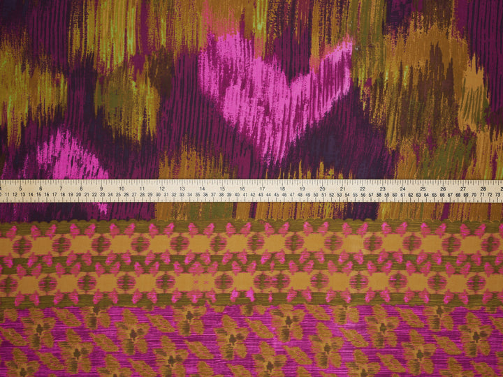 Lightweight  Silky Satin  fabric - Colorful Tribal Border Print