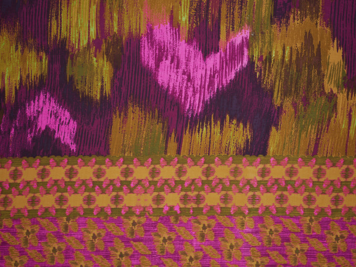 Lightweight  Silky Satin  fabric - Colorful Tribal Border Print