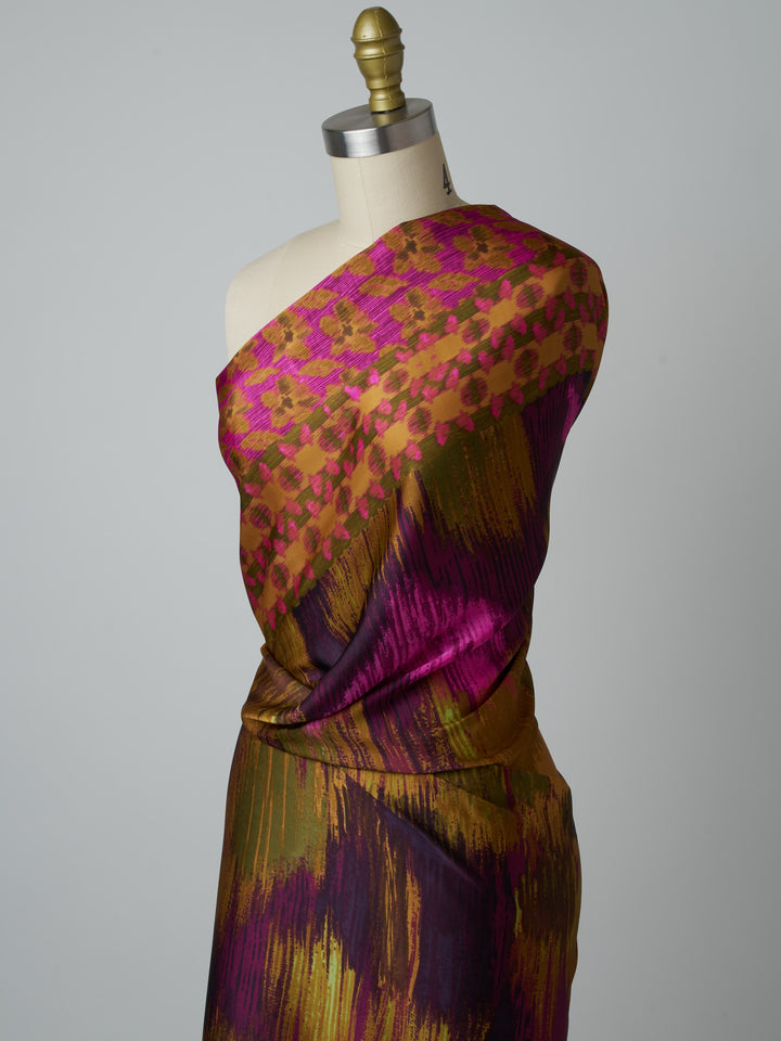 Lightweight  Silky Satin  fabric - Colorful Tribal Border Print