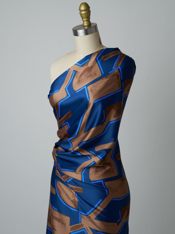 Geometric    print - Faux silk Satin  charmeuse fabric by the yard
