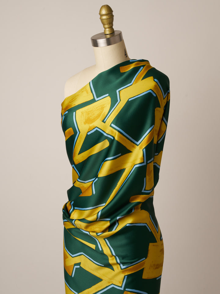 Geometric    print - Faux silk Satin  charmeuse fabric by the yard