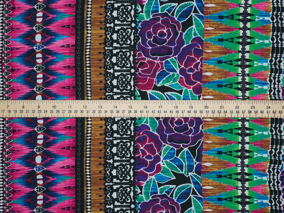 Lightweight  Silky Satin  fabric - Colorful Tribal and  Floral Print