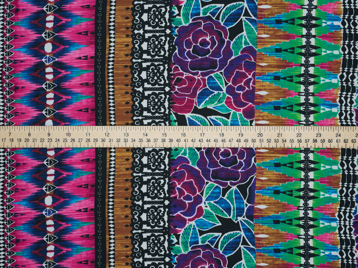 Lightweight  Silky Satin  fabric - Colorful Tribal and  Floral Print