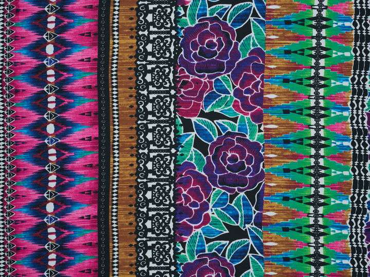 Lightweight  Silky Satin  fabric - Colorful Tribal and  Floral Print