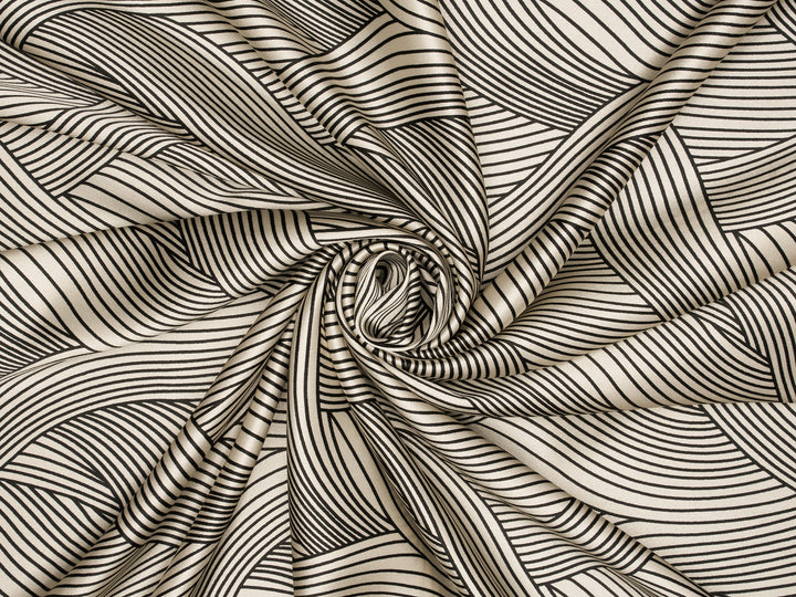 Satin  charmeuse fabric by the yard - Black And White Abstract Print