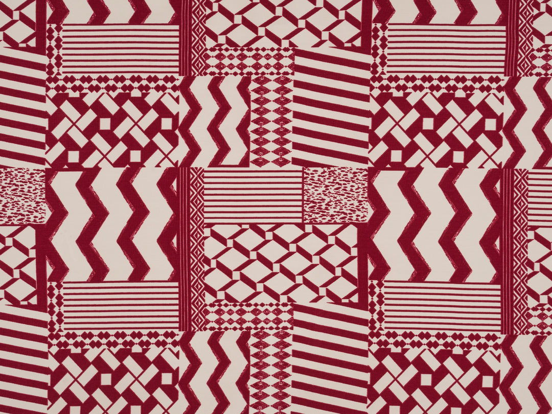 Peachskin  fabric by the yard - Burgundy  Off White Tribal print