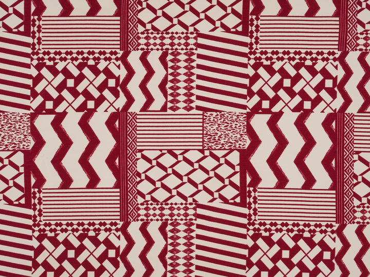 Peachskin  fabric by the yard - Burgundy  Off White Tribal print