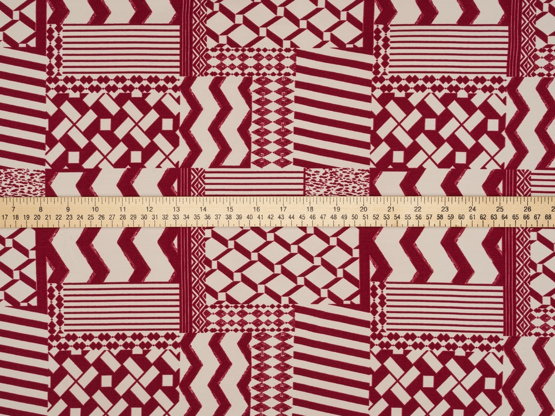 Peachskin  fabric by the yard - Burgundy  Off White Tribal print