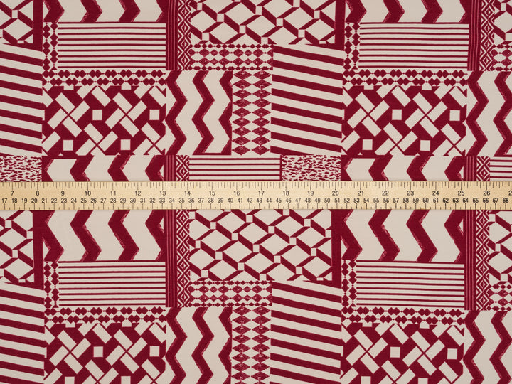 Peachskin  fabric by the yard - Burgundy  Off White Tribal print