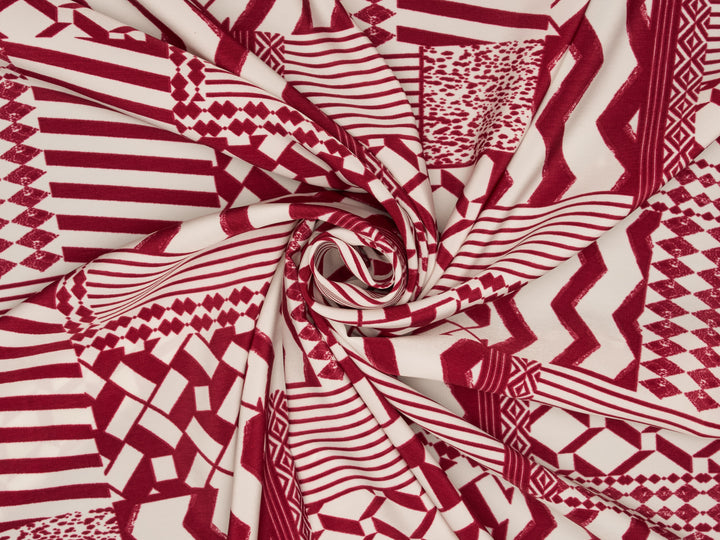 Peachskin  fabric by the yard - Burgundy  Off White Tribal print
