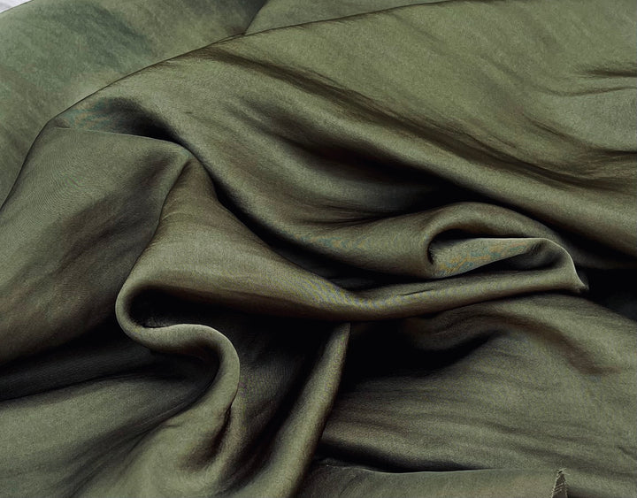 Lightweight Satin fabric by the yard - Army Green solid