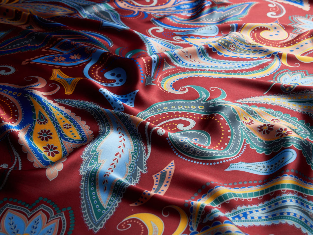 Charmeuse satin fabric by the yard -  Colorful paisley print