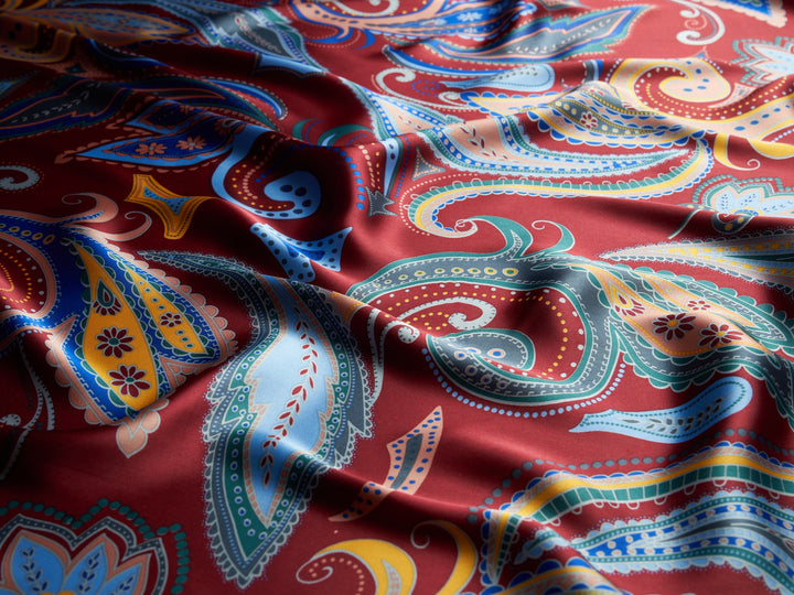 Charmeuse satin fabric by the yard -  Colorful paisley print