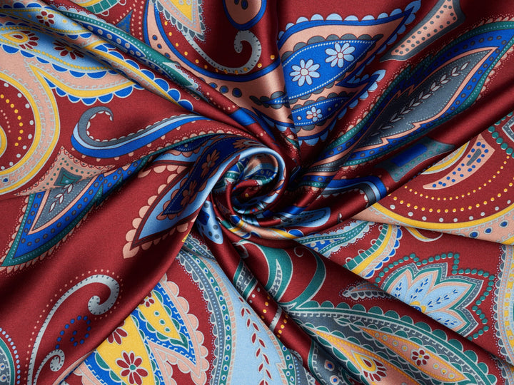 Charmeuse satin fabric by the yard -  Colorful paisley print