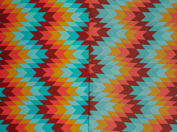 Charmeuse satin fabric by the yard - Teal Mustard Red Tribal   print - USA made