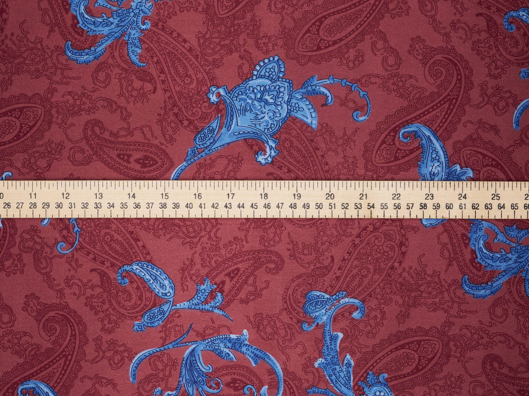 Paisley charmeuse satin fabric by the yard - Green, blue and brown tones