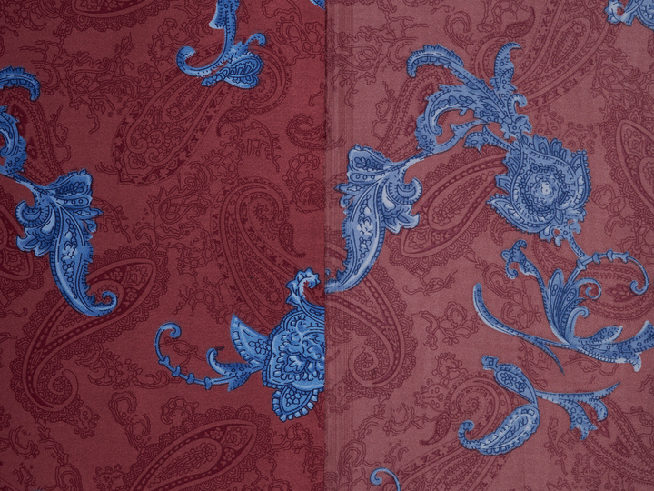 Paisley charmeuse satin fabric by the yard - Green, blue and brown tones