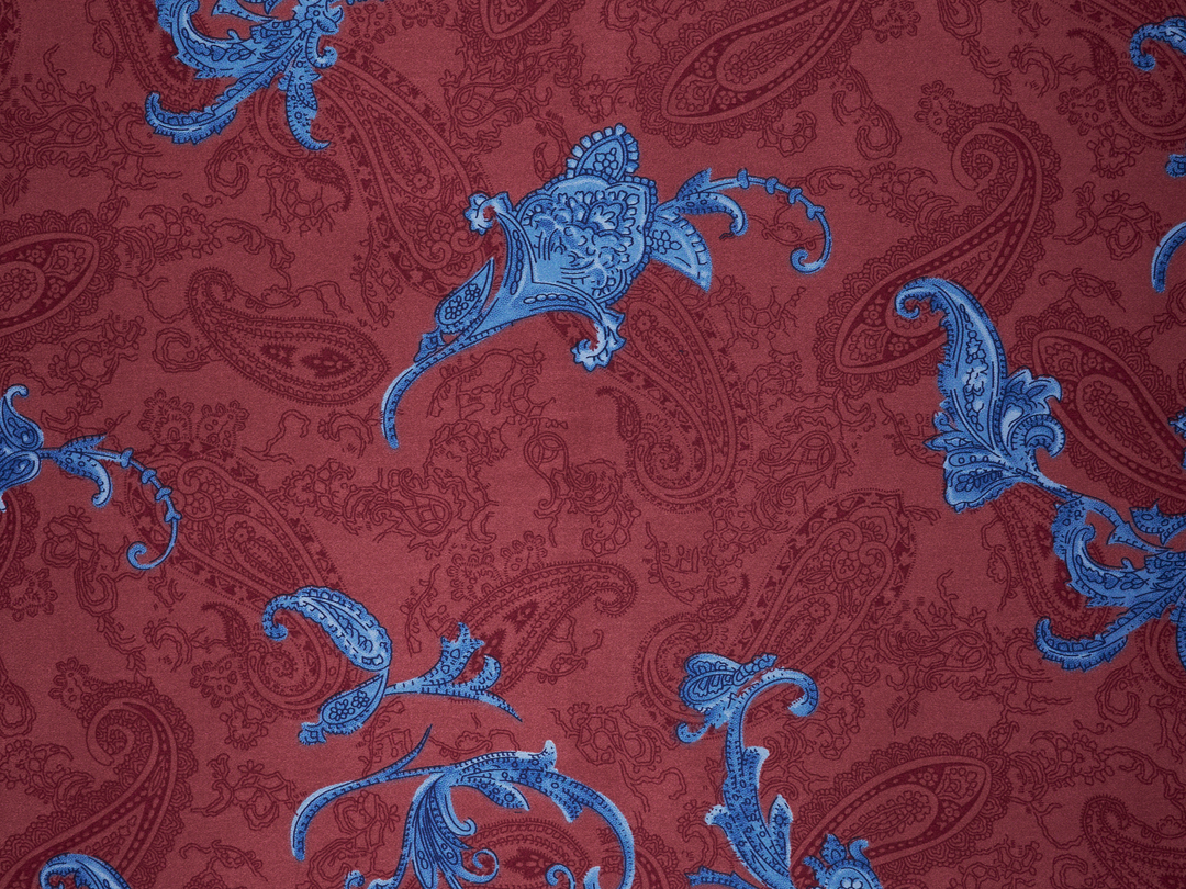 Paisley charmeuse satin fabric by the yard - Green, blue and brown tones